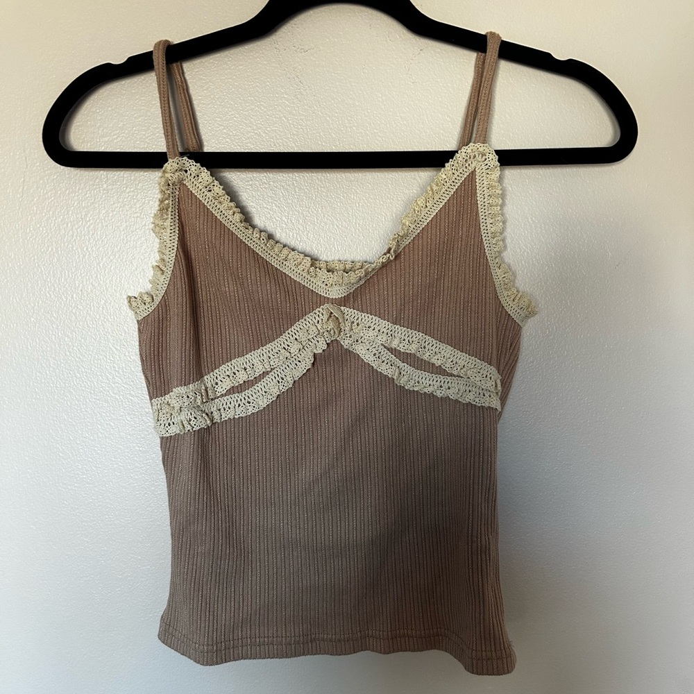 Anthropologie Blue Tassel Trim Ribbed Tank Top - Size XSmall